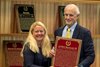 Director Cate Masterson presents Arthur B. Hancock III plaque of Hall inductee as a Pillar of The Turf at the Hall of Fame inductions held at the Fasig Tipton Sales Pavilion Friday August 1, 2025 in Saratoga Springs, N.Y. Skip Dickstein Photo