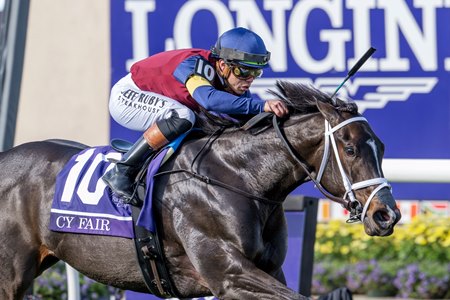 Cy Fair powers to the finish of the Breeders' Cup Juvenile Turf Sprint at Del Mar