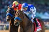 Nysos and jockey Flavien Prat, right, battle Nevada Beach and Juan Hernandez, left, and go on to win the Grade II $200,000 Laffit Pincay Jr. Stakes Sunday, December 28, 2025, opening day of the Santa Anita Park meet.
Benoit Photo