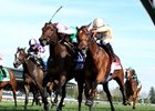 Expensive Queen (outside) and Segesta dead heat to win the Jenny Wiley Stakes on Saturday, April 11, 2026 at Keeneland