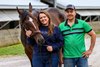 (L-r), Kentucky Derby (G1) winner Golden Tempo with trainer Cherie DeVaux and groom Jose Hernandez outside DeVaux's barn on Rice Road at Keeneland. Keeneland media opportunity with Cherie DeVaux and Ketnucky Derby (G1) winner Golden Tempo. on May 5, 2026.