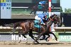East Avenue #9 with Tyler Gaffalione riding held the challenge of #6 Bishops Bay and Flavien Prat to win the $150,000 Grade III Salvator Mile at Monmouth Park Racetrack in Oceanport, NJ on Saturday June 13, 2026. Photo By Bill Denver/EQUI-PHOTO