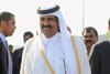 The Emir of the State of Qatar, His Highness Sheikh Hamad Bin Khalifa Al –Thani being received by the Minister of State for Petroleum and Natural Gas and Corporate Affairs, Shri R.P.N. Singh, on their arrival, at Air Force Palam Airport, in New Delhi on April 08, 2012.