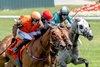 Smart Uncle #7 with rider Jamie Barbary duels with Rosa Redemption with Freddie Procter, center and Fil Dor with Conor Tierney on the way to the win in the 30th running of the A.P. Smithwick Memorial GI at the Saratoga Race Course Wednesday Aug.5, 2026 in Saratoga Springs, N.Y.