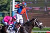 Ricardo Santana Jr. celebrates after winning the Forego Stakes (G1) atop Hymn at Saratoga Race Course in Saratoga Springs, NY., on Aug. 29, 2026.
