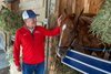 Trainer Chad Brown gives My Gun’s Loaded a friendly pat on the head the morning after she won 146th running of The Alabama presented by Keeneland Sales at the Oklahoma Training Center adjacent to the Saratoga Race Course Sunday Aug.23, 2026 in Saratoga Springs, N.Y.