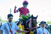 Forever Young with Ryusei Sakai wins the Jockey Club Gold Cup (G1) at Belmont Park in Elmont, New York., on Sept. 18, 2026.