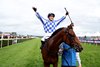 Highwayman and Saffie Osborne (blue and white) winning The Betfred St Leger Stakes
Doncaster 12.9.26
Pic Dan Abraham-focusonracing.com