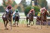 Nitrogen (Jose Ortiz, left) wins the Distaff from Fully Subscribed (red and white)
Keeneland 31.10.26 Pic: Edward Whitaker