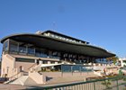 Grandstand and apron of Maronas racetrack at Uruguay, South America, January 2015.