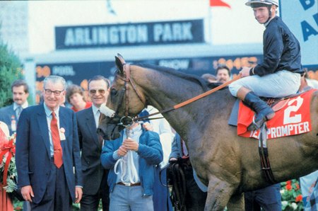 Tony Ives aboard Teleprompter in the 1985 Arlington Million