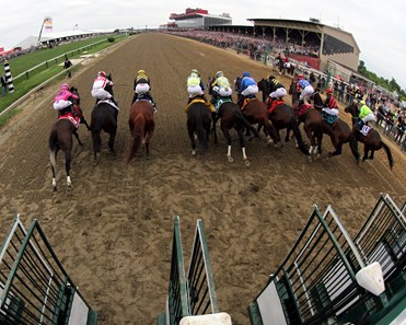 The start of the 142nd Preakness Stakes at Pimlico on May 20, 2017. 