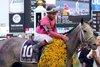 Actress with Nik Juarez after winning the 93rd Running of the Black-Eyed Susan at Pimlico on May 19, 2017. 