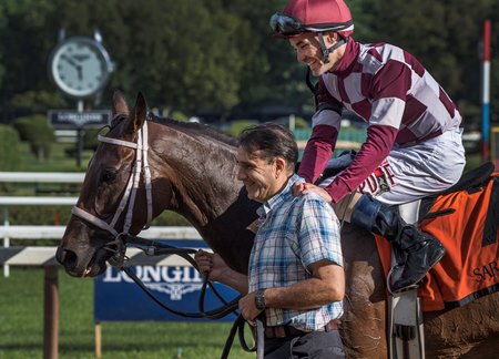 Channing Hill and Farrell after winning the 2018 Shuvee Stakes at Saratoga Race Course