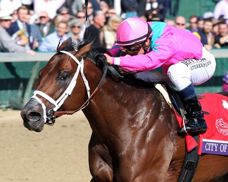 City of Light, bred by Noreen O'Neill's Ann Marie Farm, wins the 2018 Breeders' Cup Dirt Mile at Churchill Downs