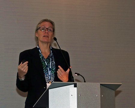 Dr. Jennifer Durenberger speaks during the National HBPA convention in March
