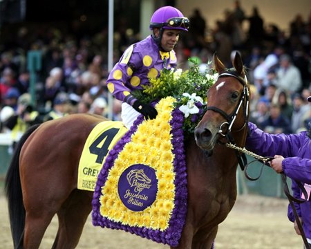 Awesome Feather after winning the 2010 Breeders' Cup Juvenile Fillies at Churchill Downs