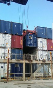 A shipping container typically used to transport horses to Puerto Rico on cargo ships
