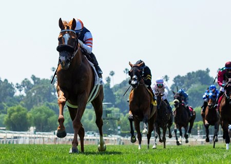 Red King surges to victory in the San Juan Capistrano Stakes at Santa Anita Park