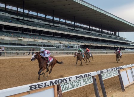 Tiz the Law wins the 2020 Belmont Stakes without fans in the stands at Belmont Park