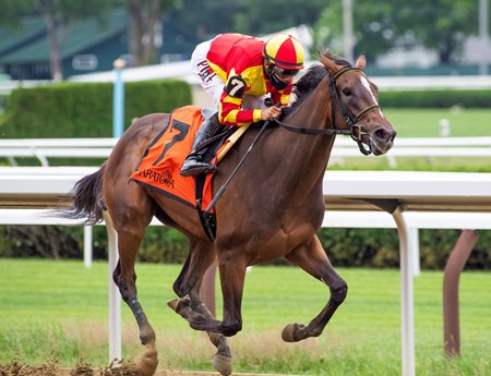 Dayoutoftheoffice, pictured winning the 2020 Schuylerville Stakes at Saratoga Race Course, produced the sales-topping colt by Kitasan Black