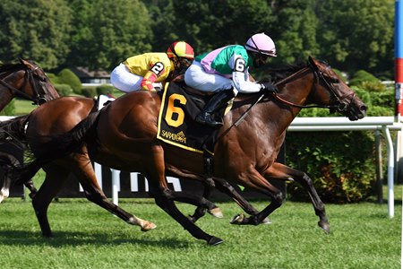 Viadera wins the 2020 De La Rose Stakes at Saratoga Race Course