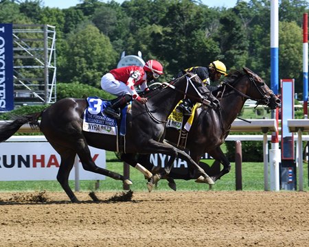 Vexatious turns back Midnight Bisou to win the Personal Ensign Stakes at Saratoga Race Course
