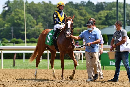 Seasons heads to the winner's circle at Saratoga Race Course