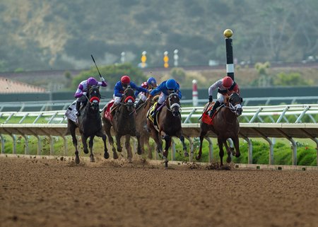 Weston (outside) wins the Best Pal Stakes over Ambivalent at Del Mar