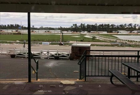 An Aug. 27 photo from Delta Downs depicts damage at the track following Hurricane Laura
