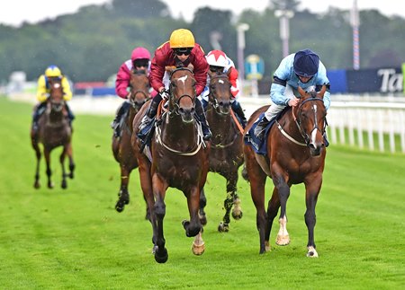 Gear Up (left) wins 2020 Acomb Stakes at York Racecourse