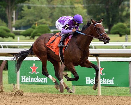 Simply Ravishing wins the P. G. Johnson Stakes at Saratoga Race Course