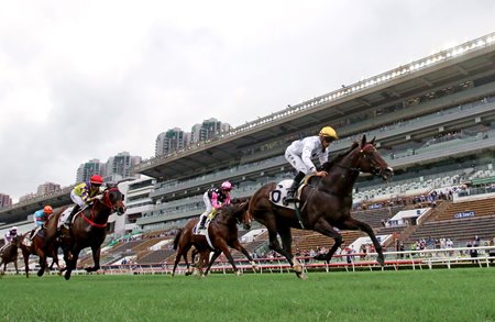 Golden Sixty takes the Celebration Cup at Sha Tin Racecourse