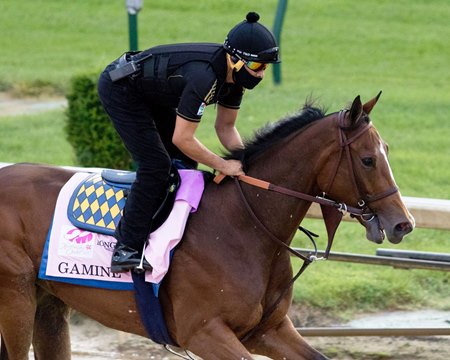 Gamine trains at Churchill Downs prior to the Kentucky Oaks