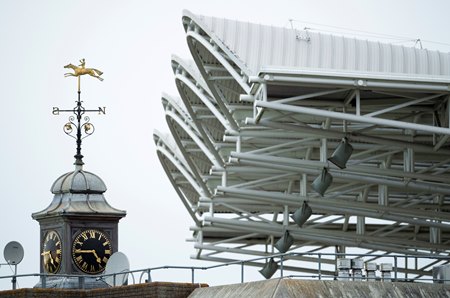The clock tower on the Rowley Mile at Newmarket Racecourse