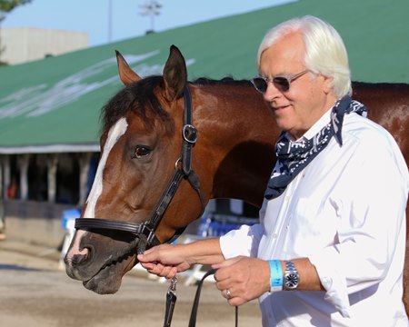 Bob Baffert with Authentic the morning after his Kentucky Derby win at Churchill Downs