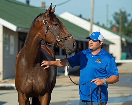 Shedaresthedevil with trainer Brad Cox at Churchill Downs