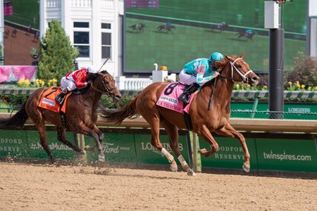 Monomoy Girl wins the La Troienne Stakes at Churchill Downs