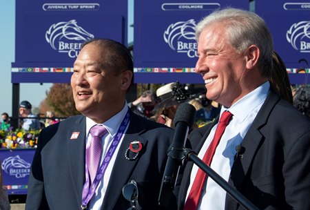 (L-R): Randall Lowe and Wesley Ward attend the Breeders' Cup World Championships at Keeneland