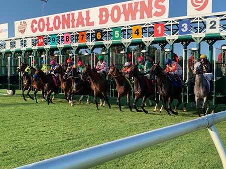 Horses break from the gate at Colonial Downs