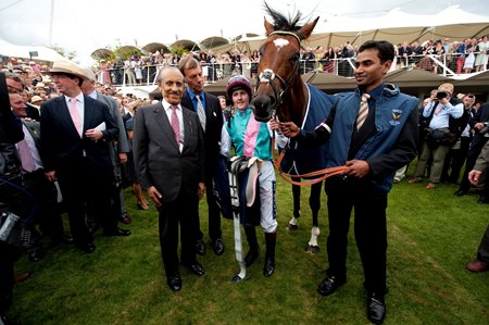 Khalid Abdullah (third from horse's left) with Frankel after the 2011 Sussex Stakes at Goodwood