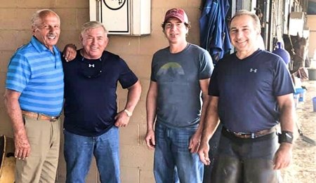 (L-R): Farriers Ray Amato Sr., Tom Curl, Judd Fisher, and Ray Amato Jr. gather at Todd Pletcher Racing Stables in Saratoga Springs, N.Y.