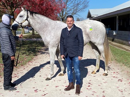Boris Schwartzman with the Mr. Greeley mare Happy Now, who he bought at the 2020 Keeneland November Breeding Stock Sale