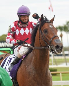 Jose Ferrer and Helium after their win in the Tampa Bay Derby at Tampa Bay Downs