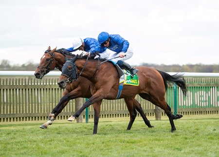 Master of The Seas (outside) gets up over stablemate La Barrosa to win the Craven Stakes at Newmarket