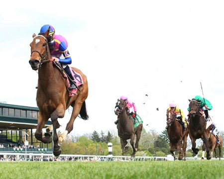 War Like Goddess draws away to win the Bewitch Stakes at Keeneland