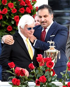 (L-R): Trainer Bob Baffert and owner Amr Zedan after a first-place finish in the 2021 Kentucky Derby from Medina Spirit (later disqualified) at Churchill Downs