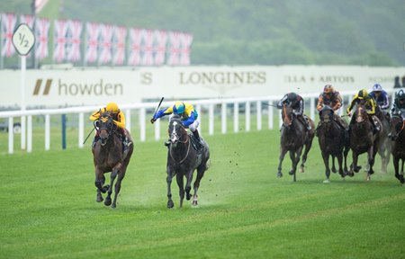 Campanelle (left), carried out by Dragon Symbol, wins the Commonwealth Cup at Royal Ascot after stewards ruled Dragon Symbol caused interference