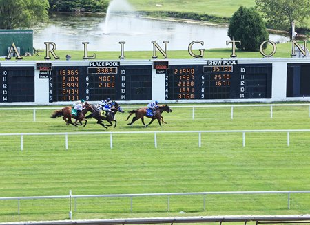 Racing at Arlington International Racecourse appears in its final stretch