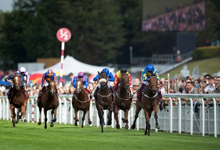 Trueshan (right) wins the Goodwood Cup at Goodwood Racecourse